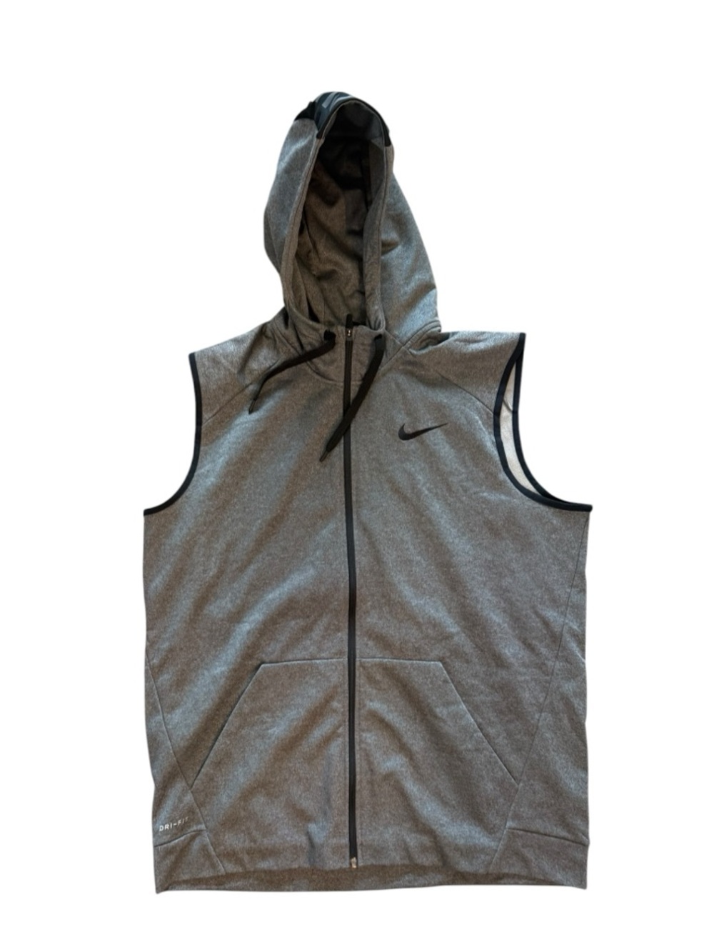Nike Dri Fit Sleeveless Hoodie Vest Gray Swoosh Logo Athletic Gym Mens X-Large